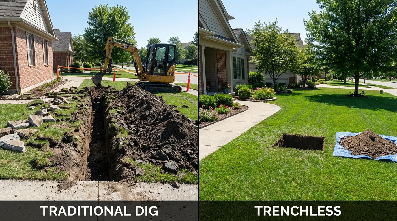 Trenchless sewer repair with minimal yard damage versus traditional excavation in Vernon, AL